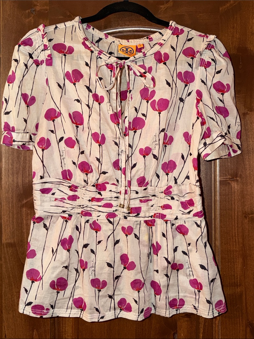 Tory Burch Peplum Blouse in Cream and Pink